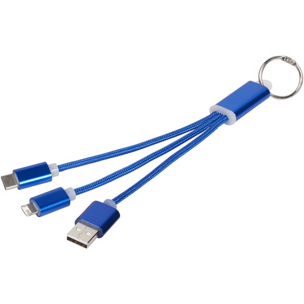 Metal 3-in-1 charging cable with keychain - Royal blue