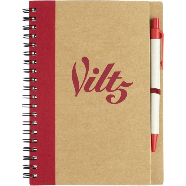 Libreta de papel reciclado con bolígrafo "Priestly" - Natural / Rojo