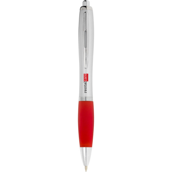 Bolígrafo plateado con empuñadura de color "Nash" - Plateado / Rojo