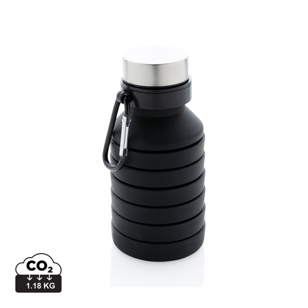 Leakproof collapsible silicone bottle with lid - Black