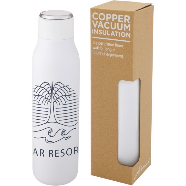 Marka 600 ml copper vacuum insulated bottle with metal loop - White