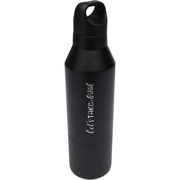 Odessy 600 ml RCS certified recycled stainless steel insulated bottle with 300 ml cup - Black