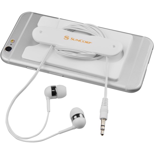 Wired earbuds and silicone phone wallet - White
