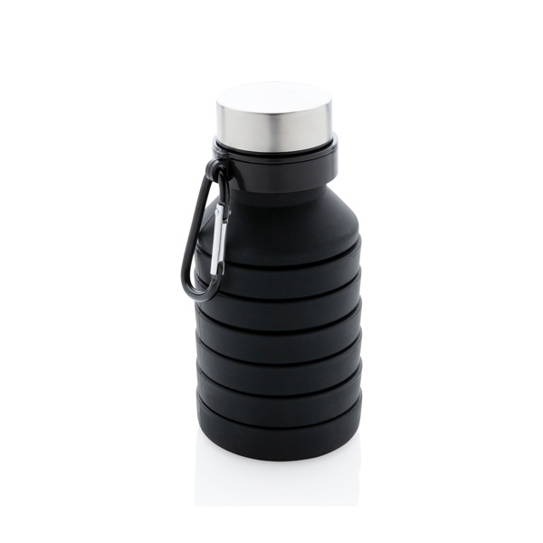 Leakproof collapsible silicone bottle with lid - Black