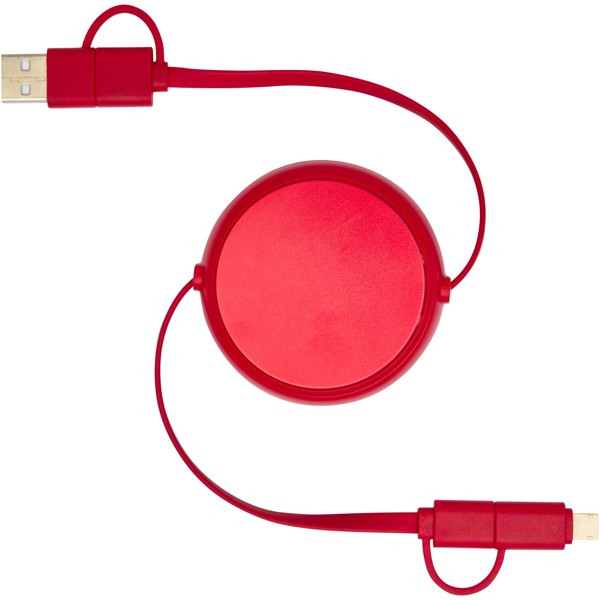 Alasia 5-in-1 100 cm recycled plastic and aluminium retractable data sync and 45W fast charge cable - Red