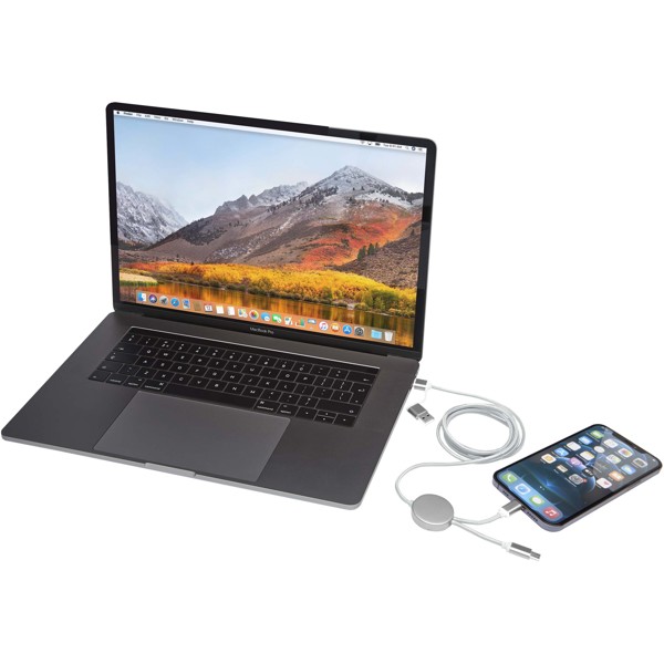 Alasia 5-in-1 recycled aluminium and plastic 150 cm data sync and 27W fast charge cable - Silver