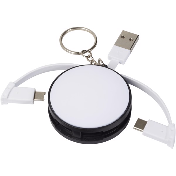 Wrap-around 3-in-1 charging cable with keychain - Solid black