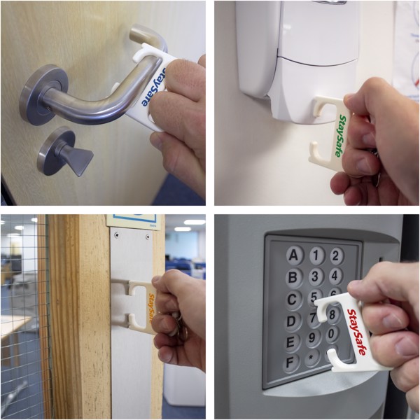 Hygiene handle with lanyard - White