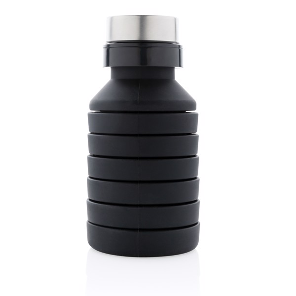 Leakproof collapsible silicone bottle with lid - Black