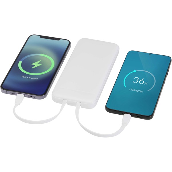 Adhil 10.000 mAh 10W recycled plastic power bank with 2 built-in cables - White