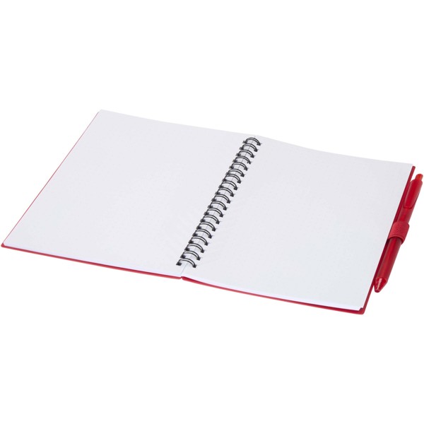 Niove recycled plastic soft cover notebook and ballpoint pen set (blue ink) - Red