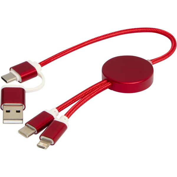 Alasia 5-in-1 recycled aluminium and plastic 30 cm data sync and 27W fast charge cable - Red