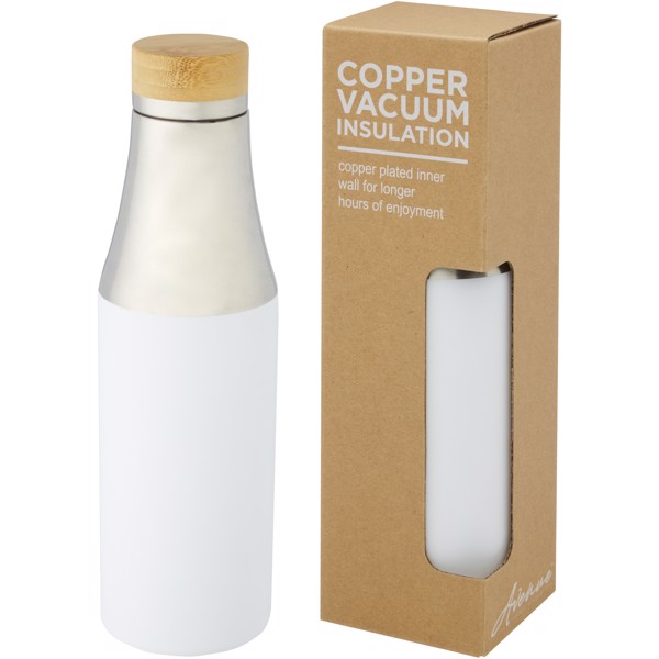 Botella de acero inoxidable con aislamiento al vacío de cobre de 540 ml con tapa de bambú "Hulan" - Blanco