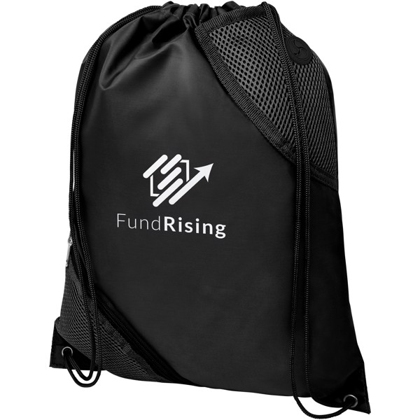 Oriole duo pocket drawstring backpack - Solid black