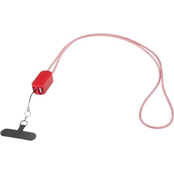 Anser recycled plastic smartphone lanyard with 27W 5-in-1 built-in cable - Red