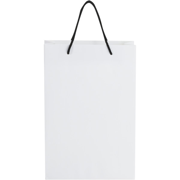 Handmade 170 g/m2 integra paper bag with plastic cord handles - 24 x 9 x 36 cm - White / Black