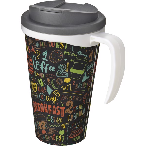 Brite-Americano® Grande taza 350 ml mug con tapa antigoteo - Blanco / Gris