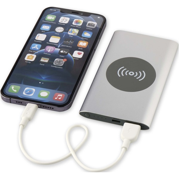 Juice 4000 mAh Type-C recycled aluminium wireless power bank - Silver