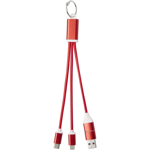 Metal 4-in-1 recycled aluminium charging cable with keychain - Red