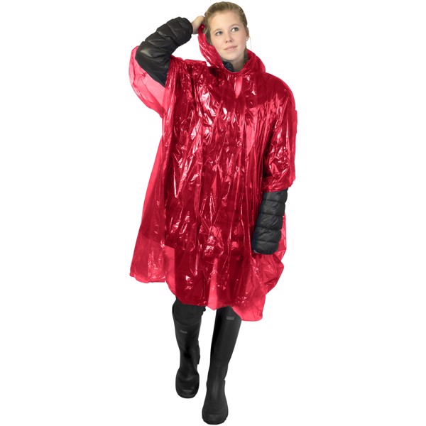 Ziva disposable rain poncho with storage pouch - Red