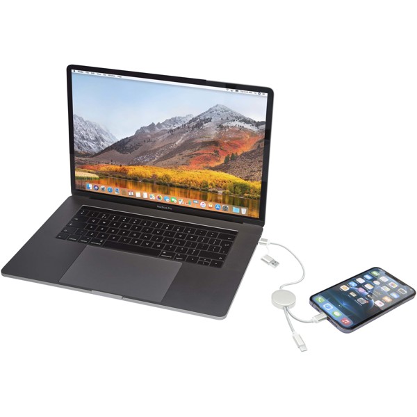 Alasia 5-in-1 recycled aluminium and plastic 30 cm data sync and 27W fast charge cable - Silver