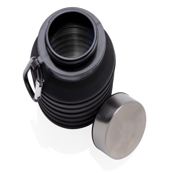 Leakproof collapsible silicone bottle with lid - Black