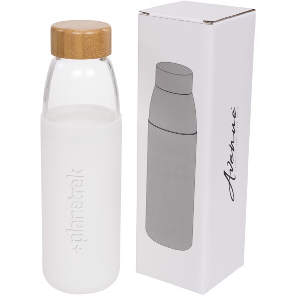 Kai 540 ml glass sport bottle with wood lid - White
