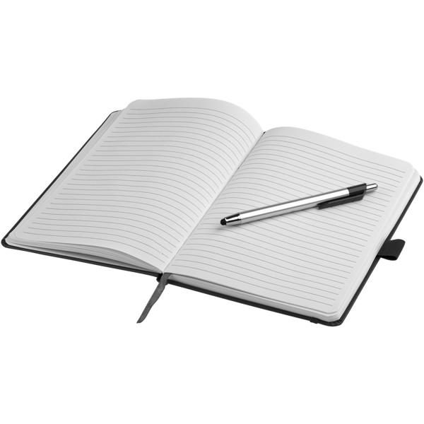 Crown A5 notebook with stylus ballpoint pen - Solid black
