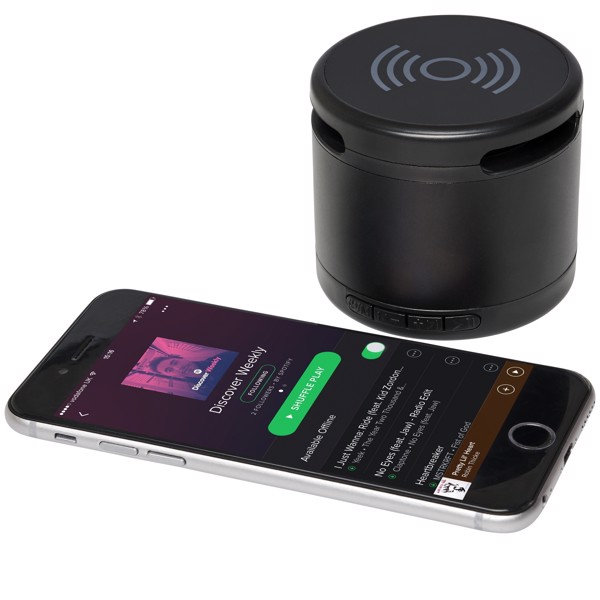 Altavoz Bluetooth® metálico con base de carga inalámbrica "Jones"