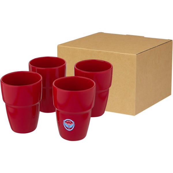 Staki 4-piece 280 ml stackable mug gift set - Red