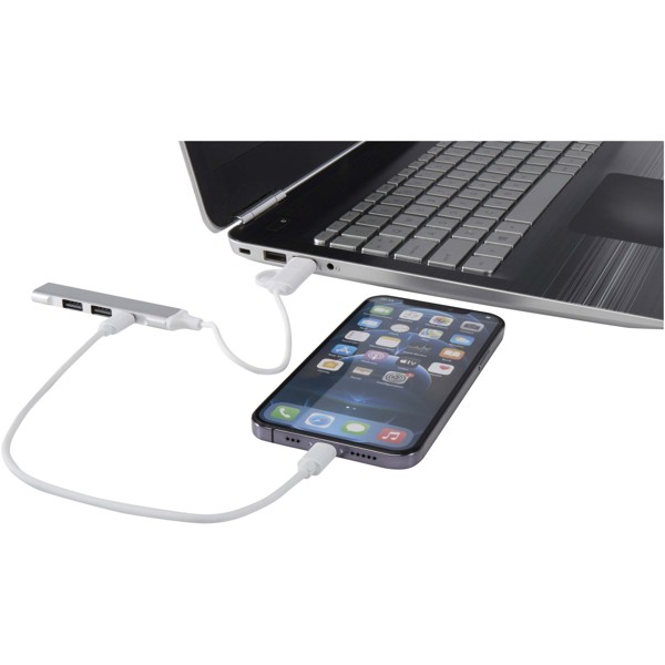 Alkaid 4-port recycled aluminium USB-A and Type-C hub with dual input
