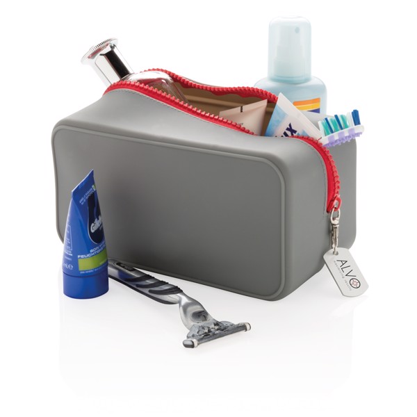 Leak proof silicone toiletry bag - Grey / Red