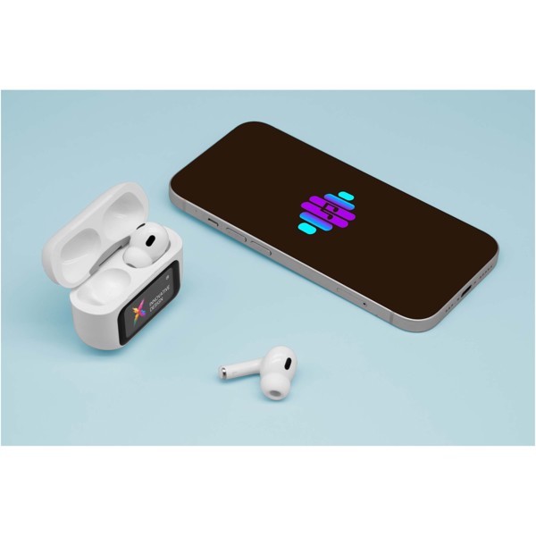 SCX.design E26 ANC earbuds with interactive touchscreen charging case - White