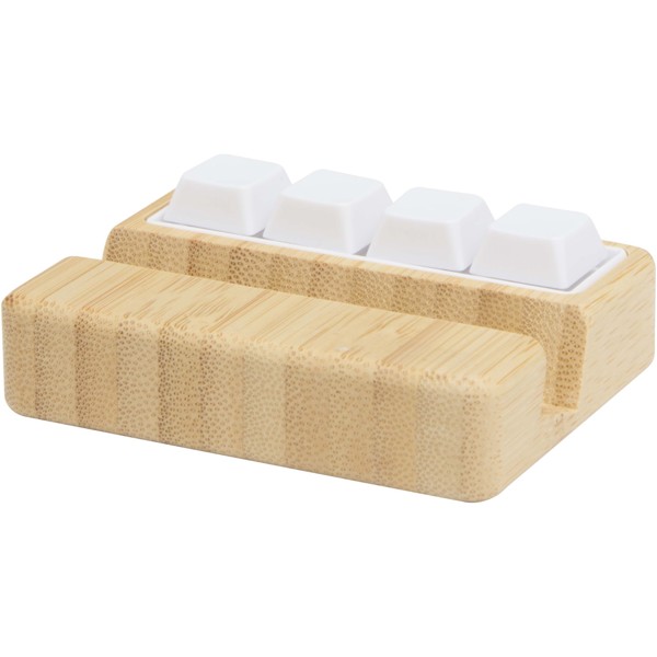 Algol recycled plastic phone stand and fidget toy with bamboo details