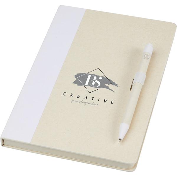 Dairy Dream A5 size reference recycled milk cartons notebook and ballpoint pen set - White