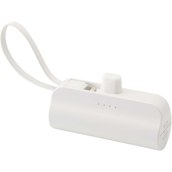 Alnair 5000 mAh 10W recycled plastic Type-C power bank with built-in flip stand and 2-in-1 cable - White