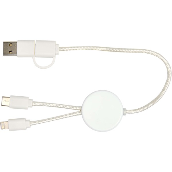 Citala 5-in-1 recycled plastic 30 cm data sync and 27W fast charge cable - White