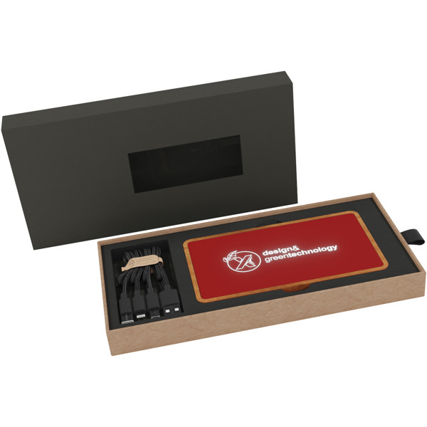 SCX.design P36 5000 mAh light-up wireless power bank - Mid Red / Wood