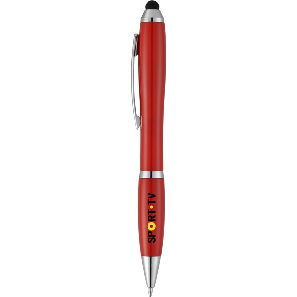 Bolígrafo con stylus con cuerpo y empuñadura del mismo color con acabados cromados “Nash” - Rojo