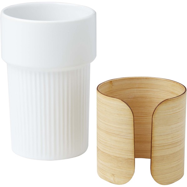 Fika 340 ml tumbler with bamboo sleeve - White