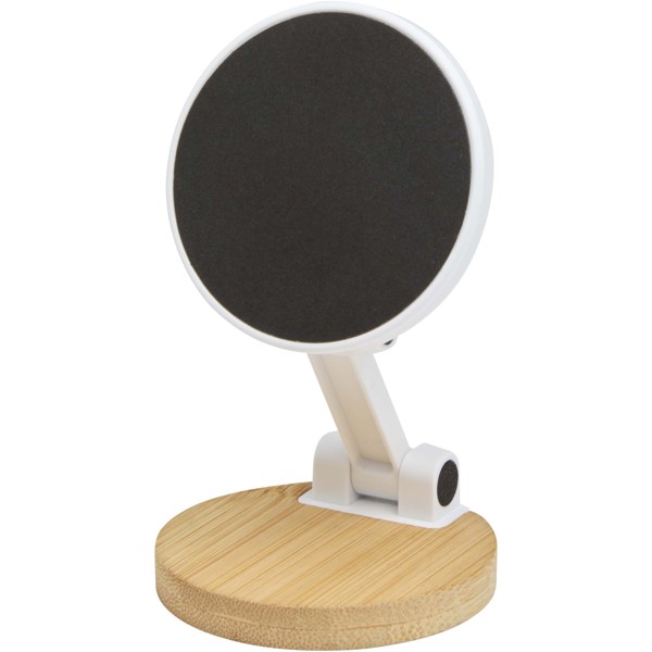 Alcor recycled plastic foldeable magnetic phone stand with bamboo details - White