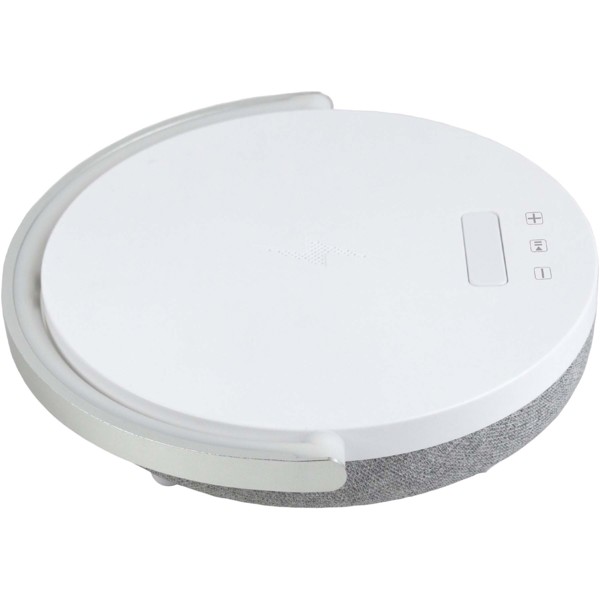 Prixton 4-in-1 10W Bluetooth® speaker with LED light and wireless charging base - White