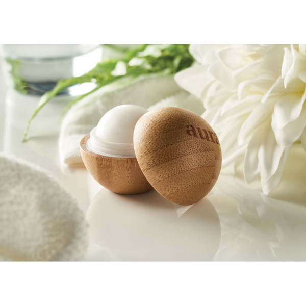 Lip balm in round bamboo case Soft Lux