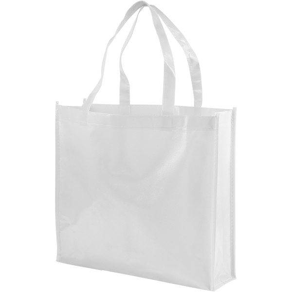 Bolsa Tote de compras no tejida laminada "Shiny" - Blanco