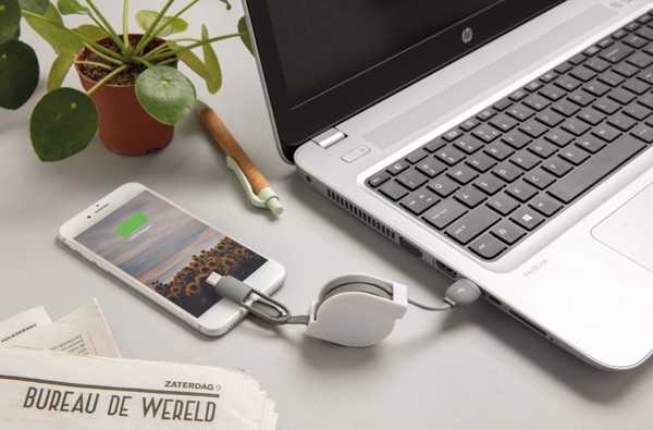 Svinovací nabíjecí kabel 3 v 1 - Bílá