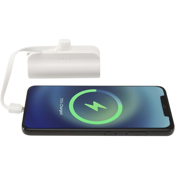 Alnair 5000 mAh 10W recycled plastic Type-C power bank with built-in flip stand and 2-in-1 cable - White