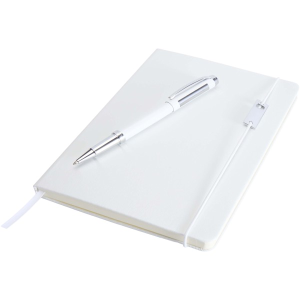 Legato Elegance A5 hard cover notebook and rollerball pen set - White / White