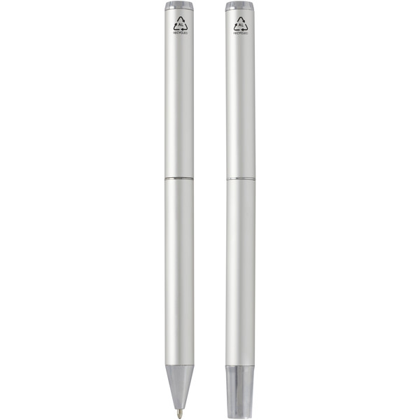 Lucetto recycled aluminium ballpoint and rollerball pen gift set (black ink) - Silver