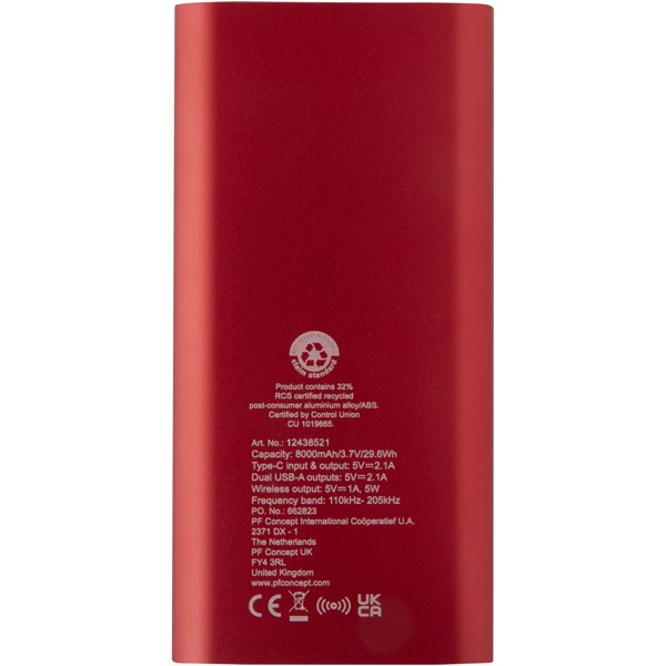 Juice 8000 mAh Type-C recycled aluminium wireless power bank - Red