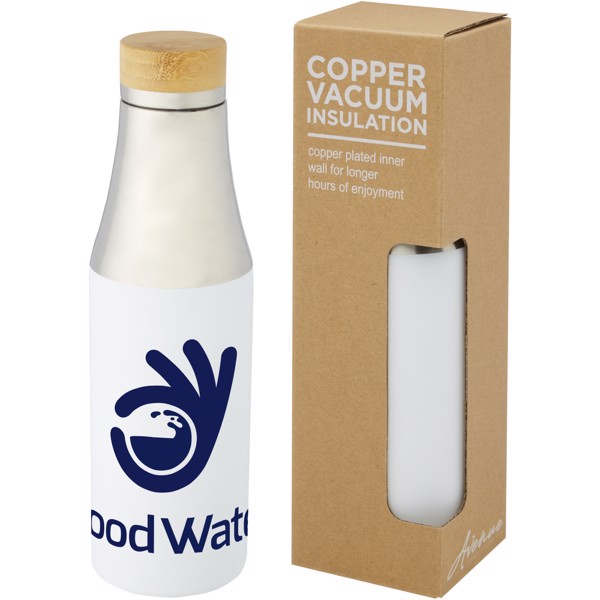 Hulan 540 ml copper vacuum insulated stainless steel bottle with bamboo lid - White